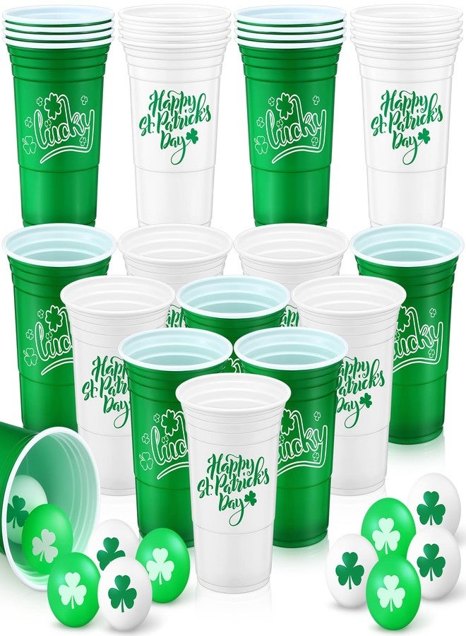 Pickmesh 30 Pack St. Patrick's Day Party Game Set, 22 Pack 16 oz St Patricks Day Plastic Beer Cups and 8 Pack 1.5in Green Shamrocks Balls Beer Game Set for Irish Festival Party Games Favors - Image 1